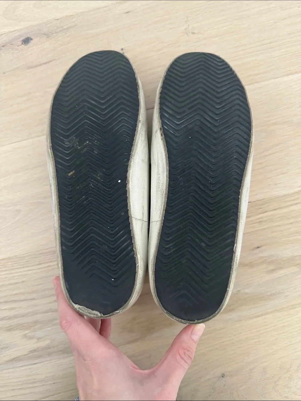 Golden Goose White, Gray & Gold Star Studded Sneakers - Picture 6 of 9